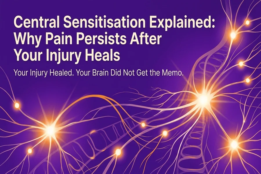 Central Sensitisation Explained: Why Pain Persists After Your Injury Heals - Recalibrate blog cover illustration.