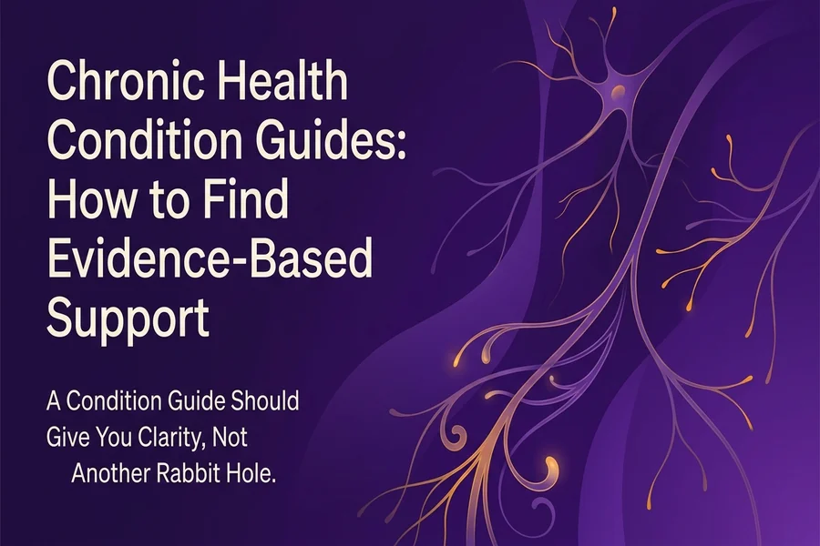Chronic Health Condition Guides: How to Find Evidence-Based Support - Recalibrate blog cover illustration.