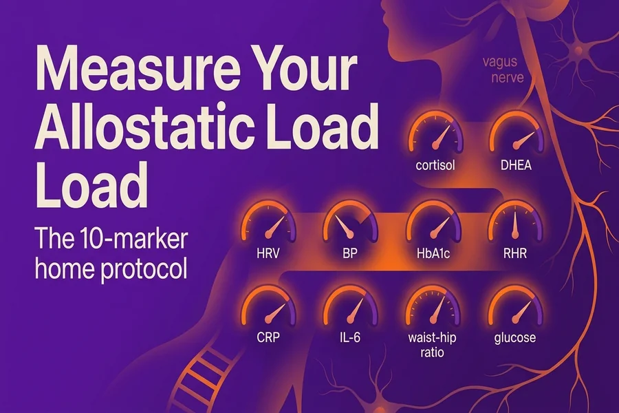 Measure Your Allostatic Load, Recalibrate blog cover illustration of biomarker tracking.