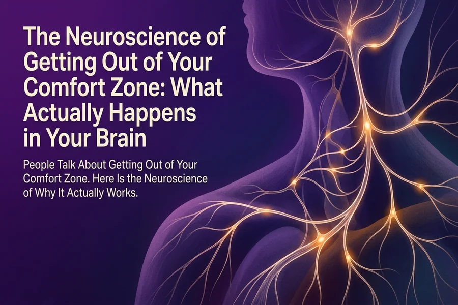 The Neuroscience of Getting Out of Your Comfort Zone: What Actually Happens in Your Brain - Recalibrate blog cover illustration.