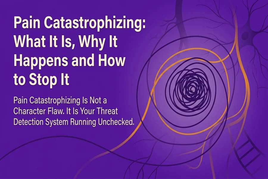 Pain Catastrophizing: What It Is, Why It Happens and How to Stop It - Recalibrate blog cover illustration.