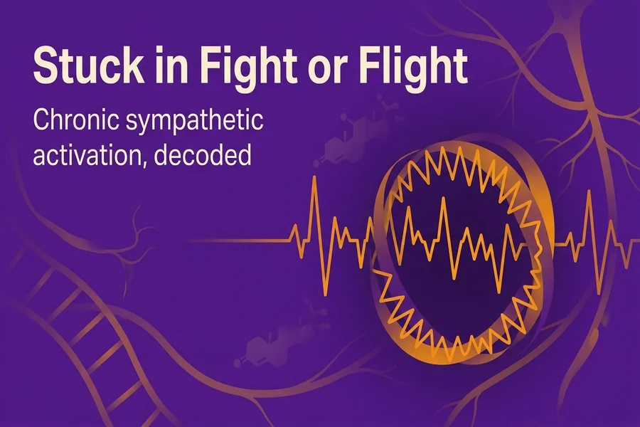 Stuck in Fight or Flight, Recalibrate blog cover illustration of chronic sympathetic activation.