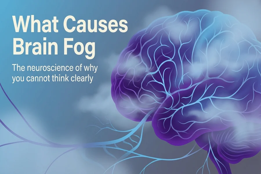 What Causes Brain Fog, Recalibrate blog cover illustration of the prefrontal cortex going offline.